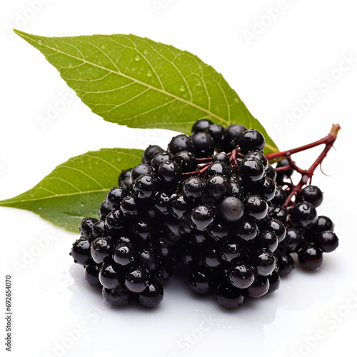 Fresh elderberry with water drops in white background © MrOwlCreatives