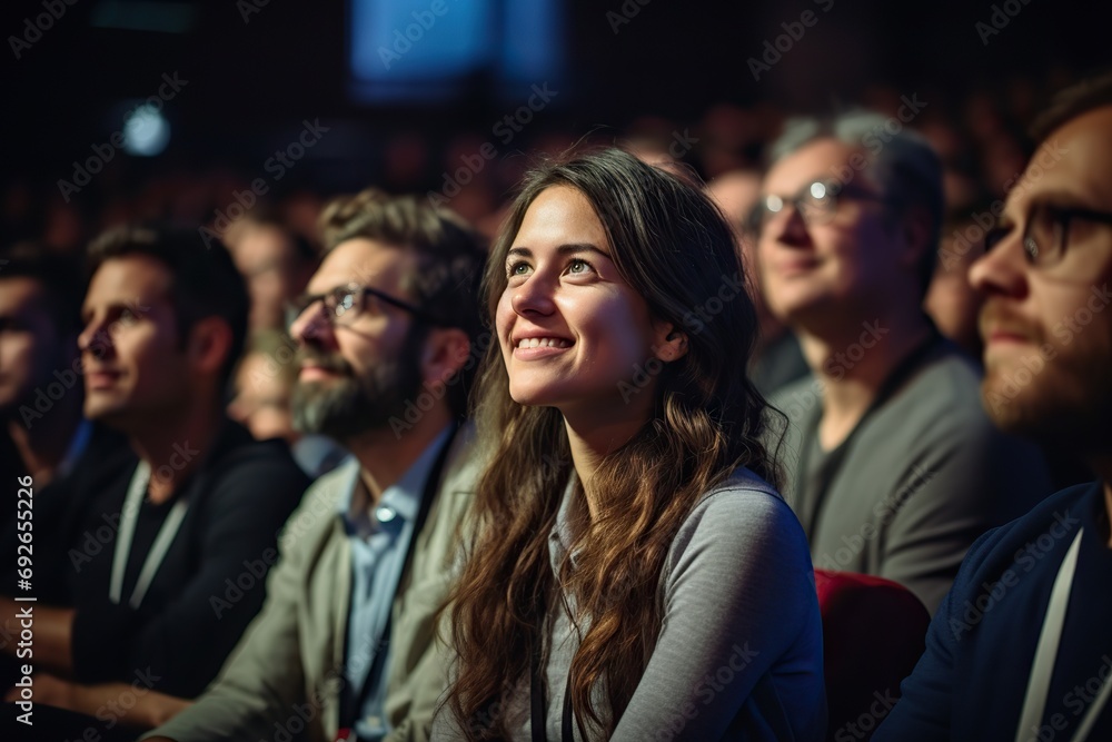 Enthralled Minds: Candid Shot of Engaged Conference Attendees Raptly Listening to a Captivating Speaker in a Shared Pursuit of Knowledge. created with Generative AI