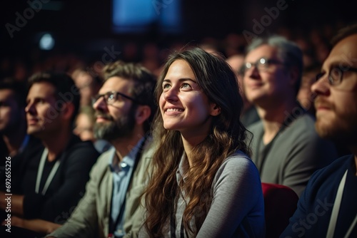 Enthralled Minds: Candid Shot of Engaged Conference Attendees Raptly Listening to a Captivating Speaker in a Shared Pursuit of Knowledge. created with Generative AI © photobuay