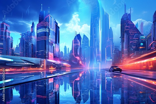 City of the future at night. futuristic urban environment. rendering in three dimensions background