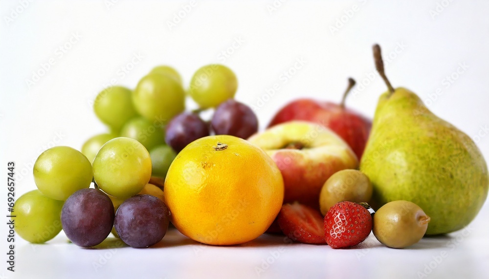 Ripe fruits isolated on white background.
Ripe fruits isolated on white background.