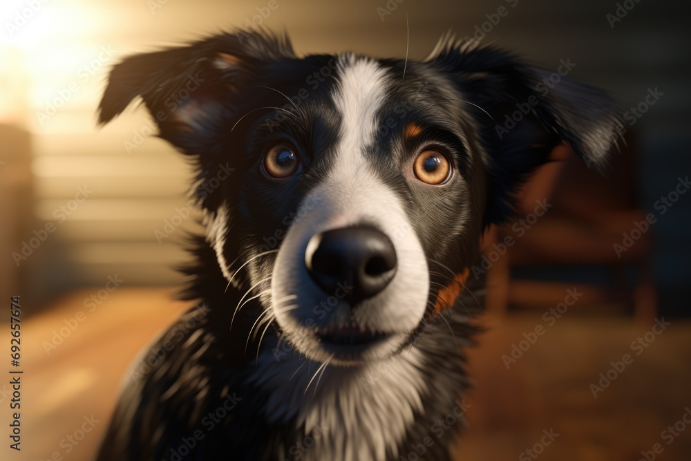 Funny cute black and white dog head shot. Portrait of a puppy. AI Generated Funny cute black and white dog head shot. Portrait of a puppy. AI Generated