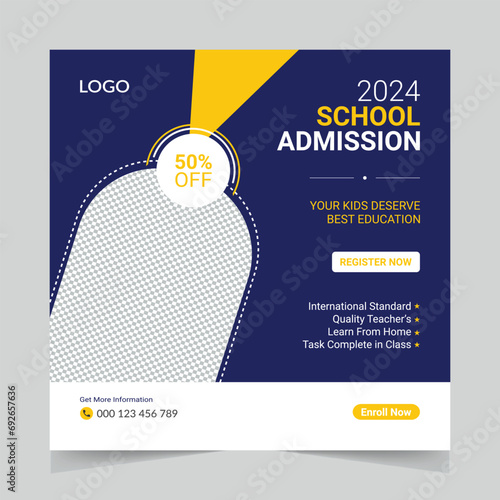 Back-to-school social media web template post design. School admission banner design template