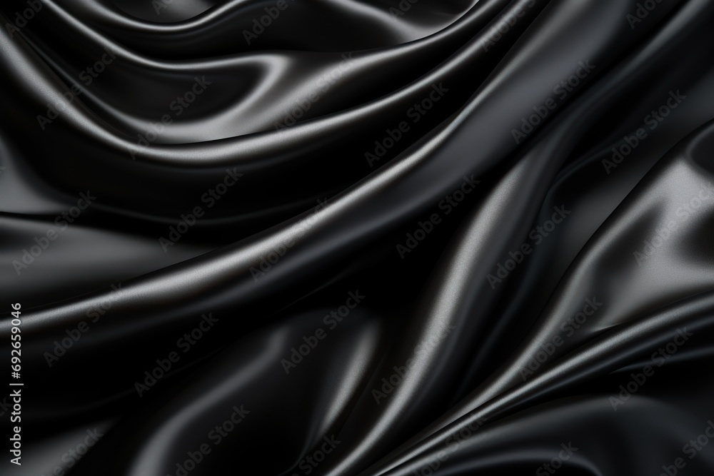 Fototapeta premium Black silk fabric background. Generative AI