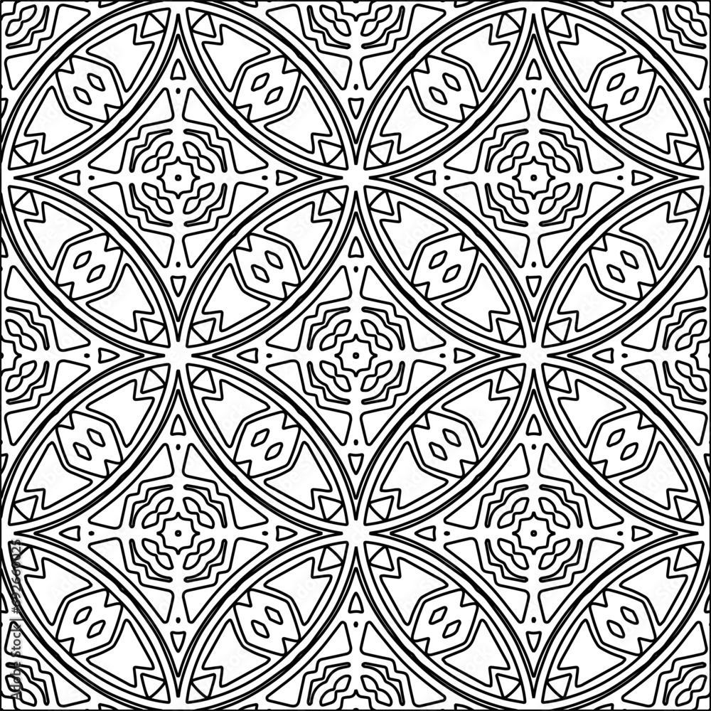 Figures from lines.Black pattern on white wallpaper for web page, textures, card, poster, fabric, textile. Abstract background.Repeating background image.White texture. Lines form shapes. Figures from lines.Black pattern on white wallpaper for web page, textures, card, poster, fabric, textile. Abstract background.Repeating background image.White texture. Lines form shapes.