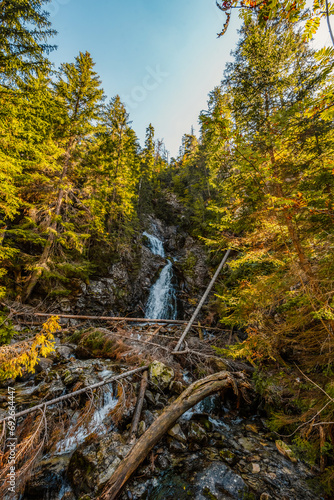 Koprova valley protected area of the national park in High Tatras, Slovakia , Liptov. Kmetov waterfall. photo