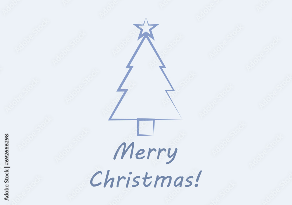 Fototapeta premium Felicitación de navidad azul simple con árbol de navidad hecho en trazo.