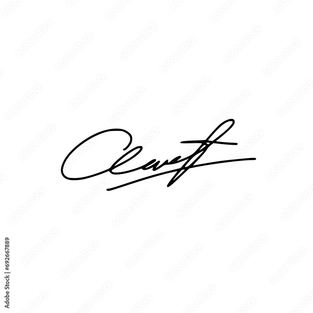 Abstract Signature initial letter C. Vector image with black writing and transparent background
