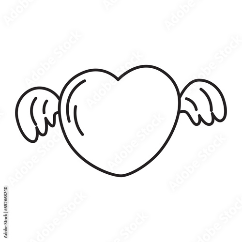 Happy valentines day heart love wings line icon.