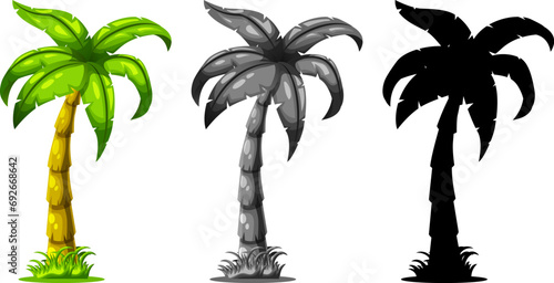 Vector set of cartoon palm tree with cartoon style