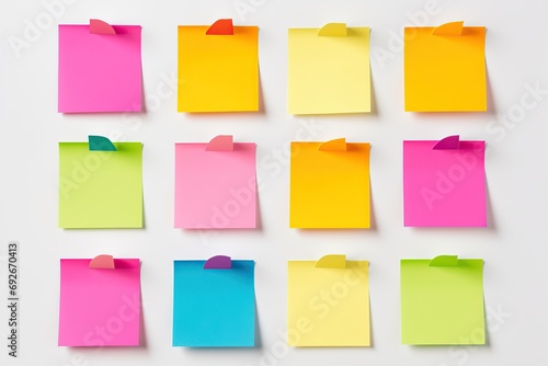 Colorful sticky notes on white background photo