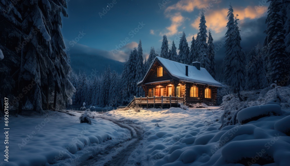 A Cozy Cabin Nestled in a Winter Wonderland