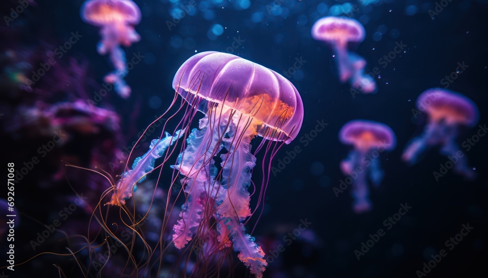 Obraz premium A Stunning Display of Floating Jellyfish