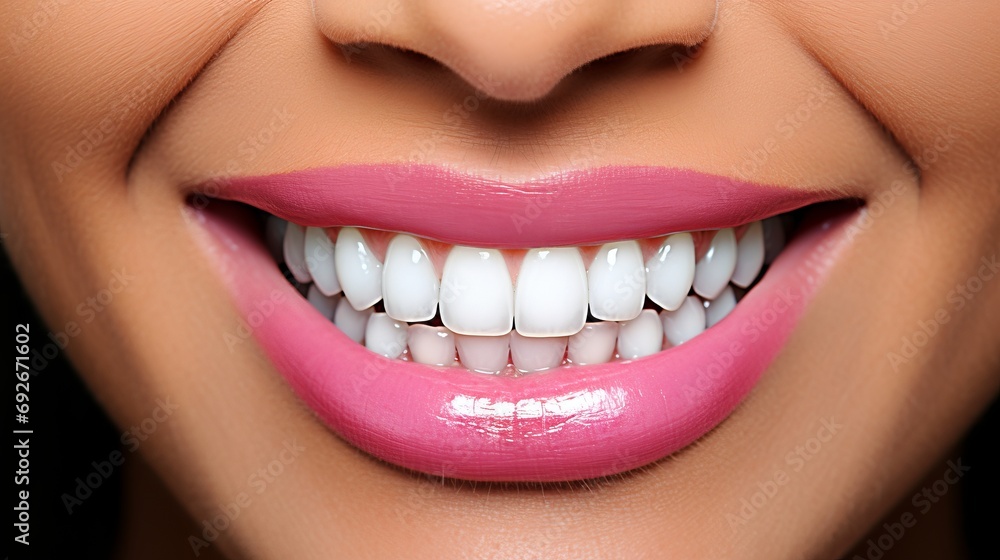 Women's perfect smile with white veneers. Women's perfect smile with white veneers.