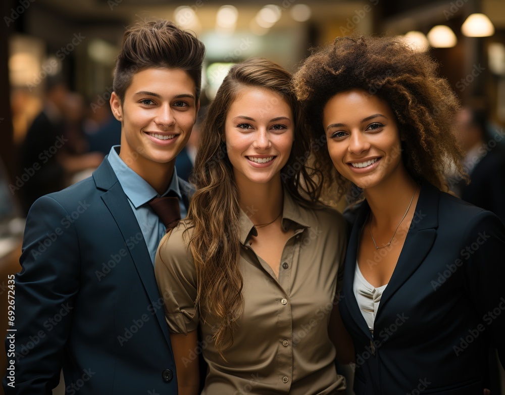 Obraz premium multiracial group of businessmen. group of workers smiling at the camera. group of interns at work. generated with ia