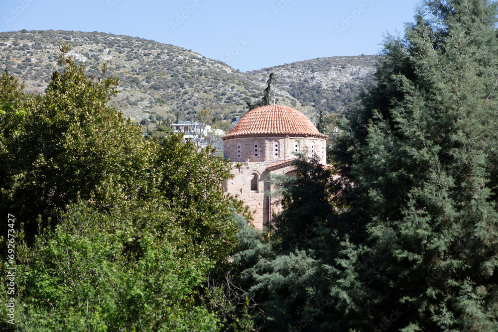 Greece Daphne monastery on a sunny summer day