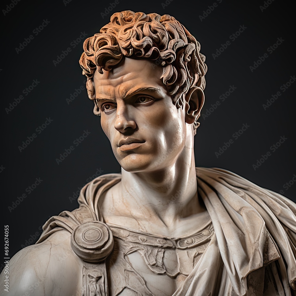 Abstract ancient roman, greek stoic person with a muscular body, marble ...
