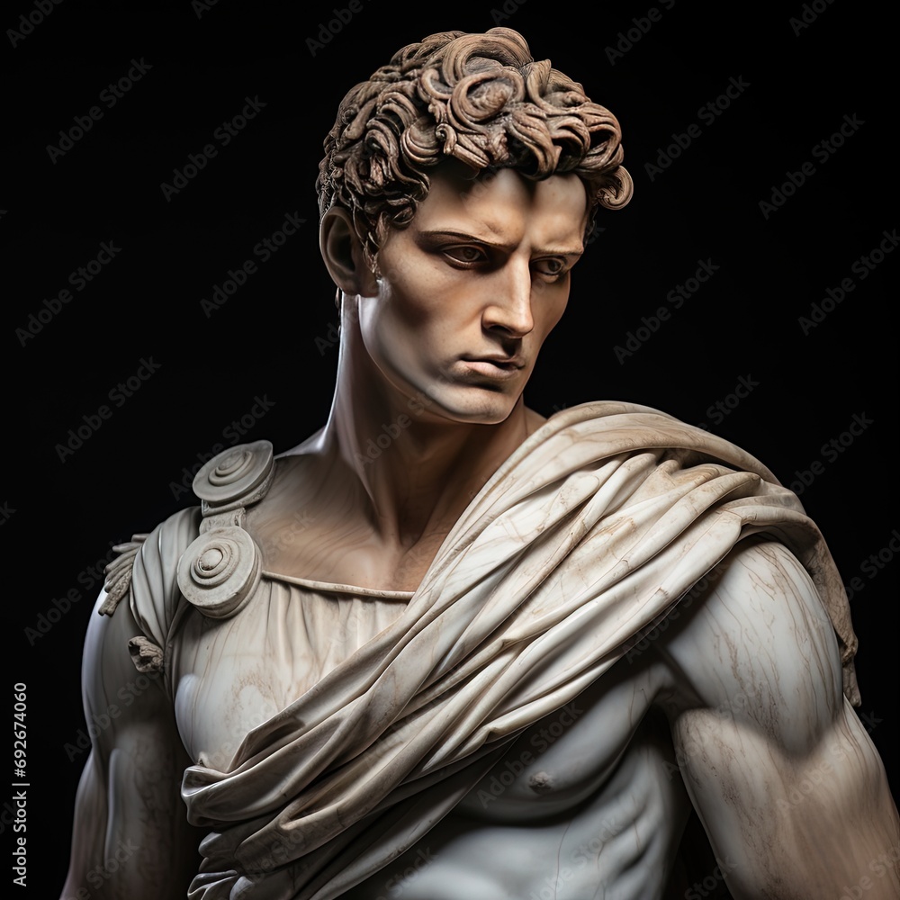 Abstract ancient roman, greek stoic person with a muscular body, marble ...