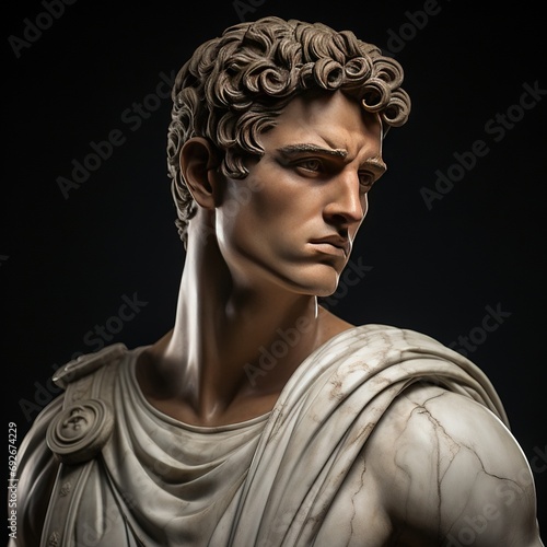 Abstract ancient roman, greek stoic person with a muscular body, marble sculpture, bust, statue. Modern stoicism.