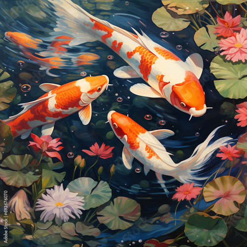 3D cartoon underwater koi fish background illustration s