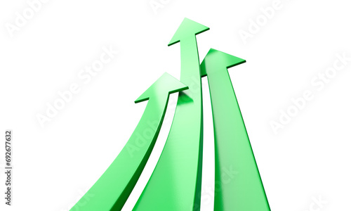 Green rising arrows, growing business investment concept. Isolated background, PNG
