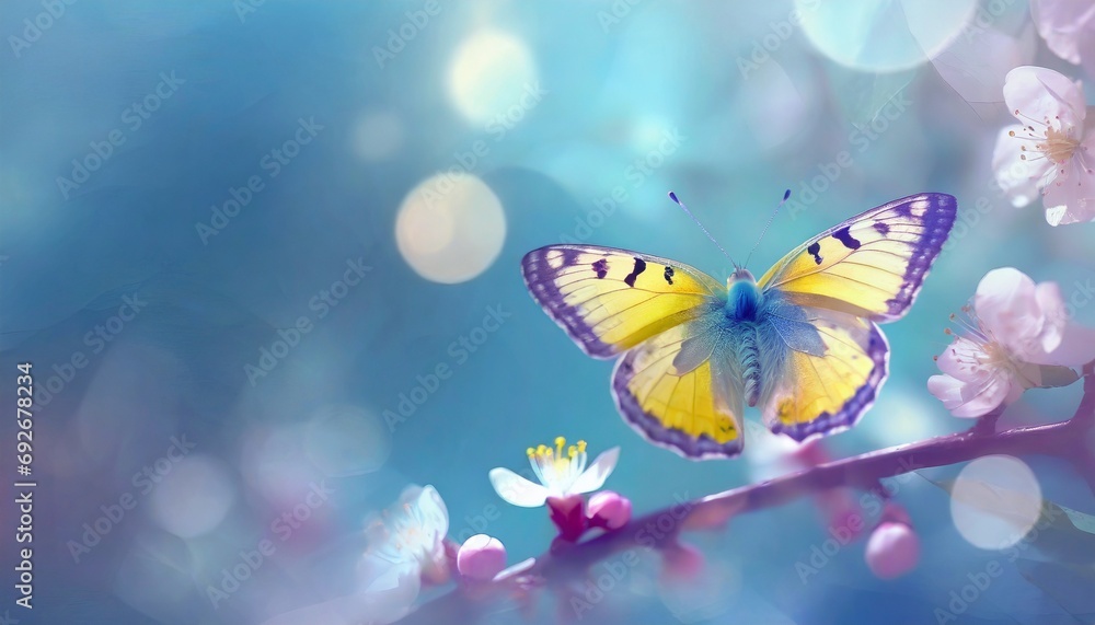 Butterfly in Sea of Flowers, Spring Wallpaper or Background - Space for Copy Butterfly in Sea of Flowers, Spring Wallpaper or Background - Space for Copy