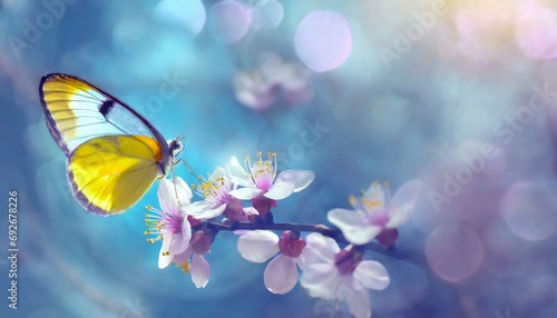 Butterfly in Sea of Flowers, Spring Wallpaper or Background - Space for Copy