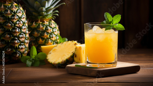 Pineapple cocktail in a transparent glass.