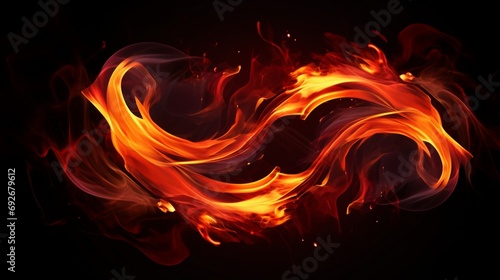 An abstract fire frame with swirling red, orange, and yellow flames against a solid black background, creating a visually captivating and dynamic composition. photo