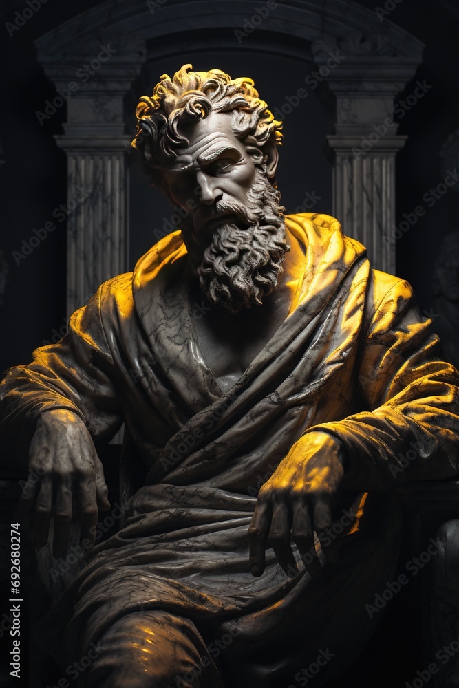 Abstract ancient roman, greek stoic person, marble sculpture, bust, statue. Modern stoicism.