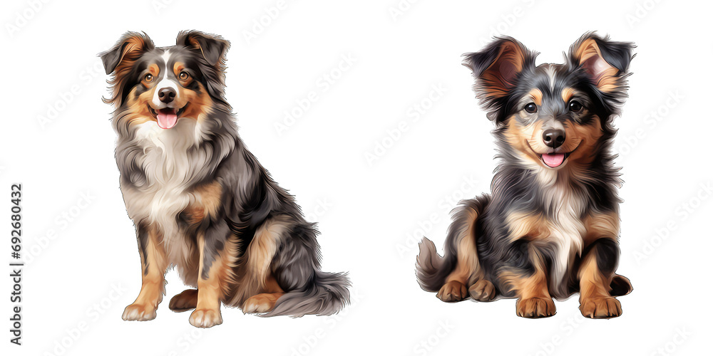 adorable puppies posing on transparent background