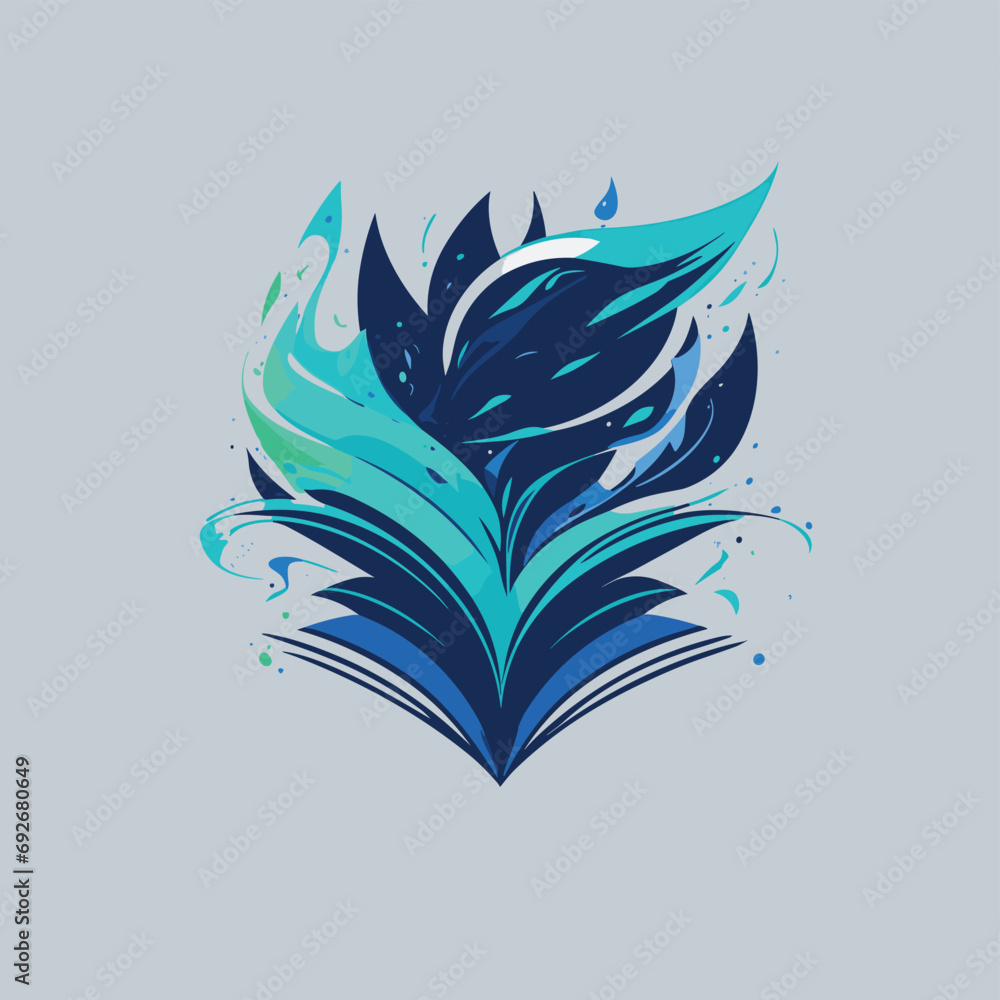 2d vector illustration logo about knowledge, writing and science with a book symbol
