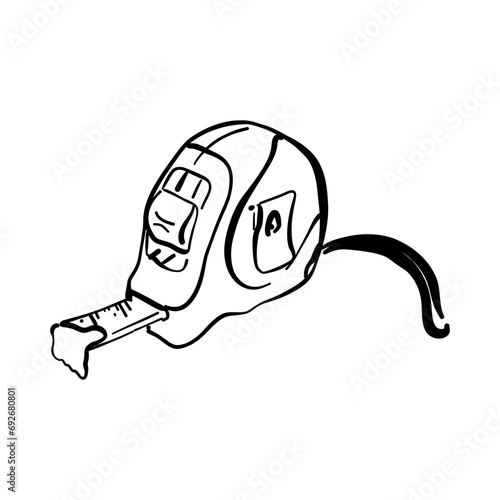 Tape measure illustration, drawing, ink, line art, vector. Measure tape, doodle style, sketch illustration. 