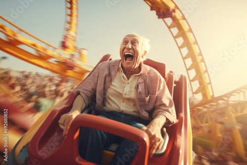 an elderly enjoying at the amusement park  © cristian