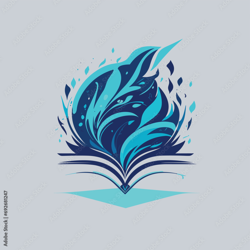 2d vector illustration logo about knowledge, writing and science with a book symbol