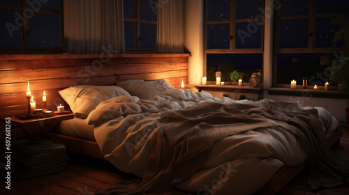 3d rendering of vintage bedroom with light rays
