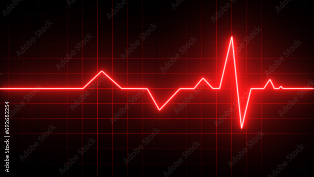 Naklejka premium Heartbeat icon. Rede glowing neon heart pulse. Heartbeat. Electrocardiogram