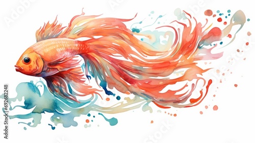 Betta fish. Hand drawn watercolor illustration on white background. Generative AI