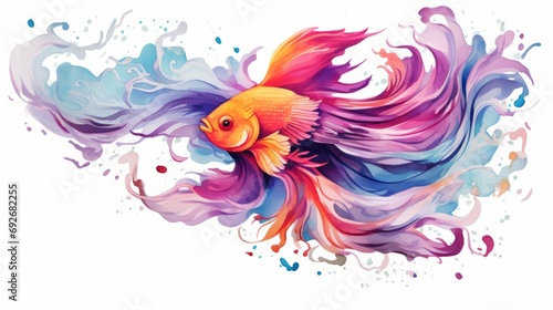 Colorful goldfish isolated on a white background. illustration. Generative AI © Alex