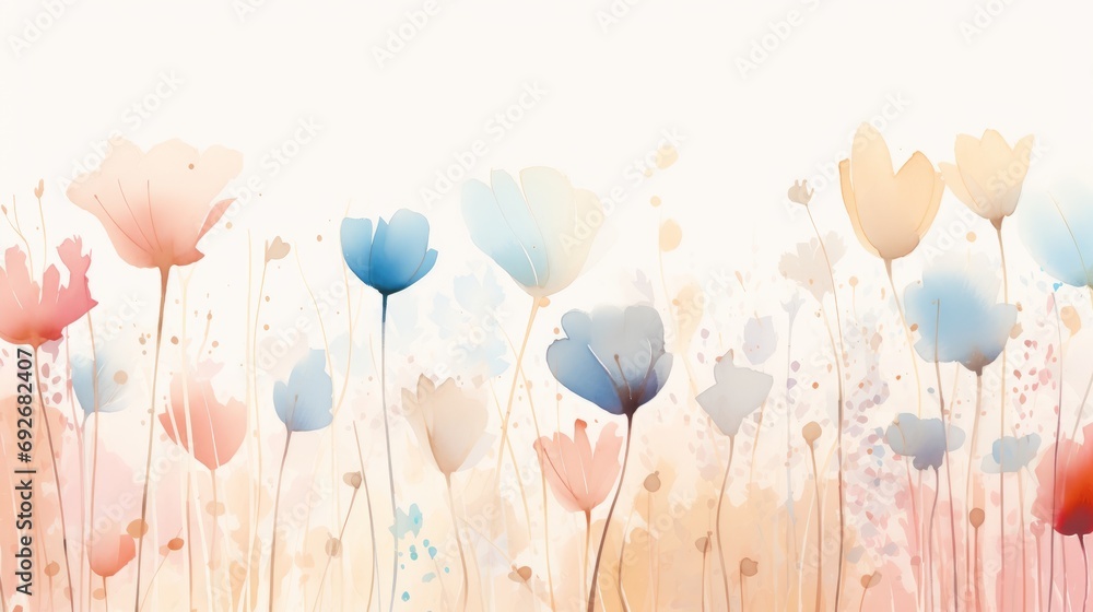 Seamless abstract floral background with watercolor flowers. illustration. Generative AI