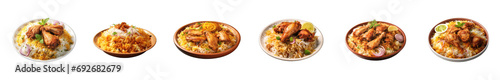 set of plate of food with a chicken and rice dish on a transparent background