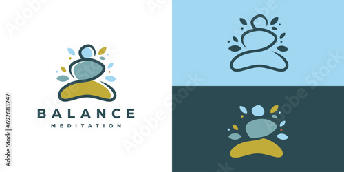 Stacked Stone Rock Balancing Logo Design Spa and Wellness. Balance Meditation Logo Design Inspiration Template.