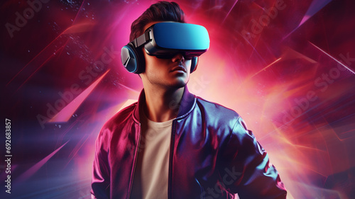3D male character in a virtual reality head background portrait illustration