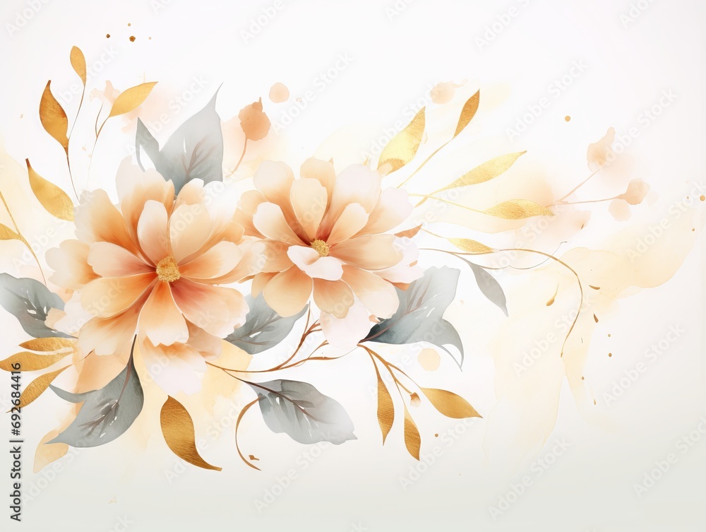 Floral background with flowers and leaves in watercolor style. illustration. Generative AI