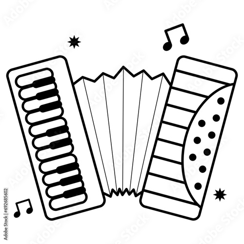 Accordion icon. Accordion with musical note decoration