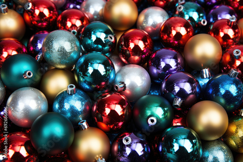 mirrored multicolored Christmas tree balls. Christmas decorations