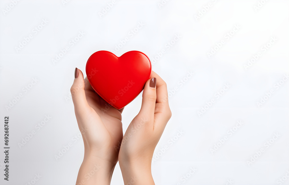 hand with red heart on white background hand with red heart on white background