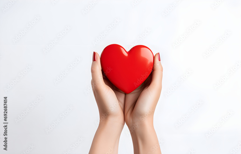 Fototapeta premium hand with red heart on white background