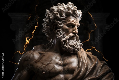 Abstract ancient roman, greek stoic person with a muscular body, marble, stone sculpture, bust, statue. Modern stoicism. Great for fitness or stoic quotes. photo