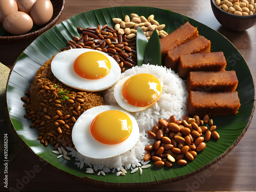Nasi Lemak Symphony: Malaysia's National Dish Unveiled, a Fragrant Feast of Coconut-infused Rice and Savory Delights. generative AI